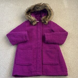 Cat & Jack magenta bouclé jacket with removable faux fur-trimmed hood, sz 10-12